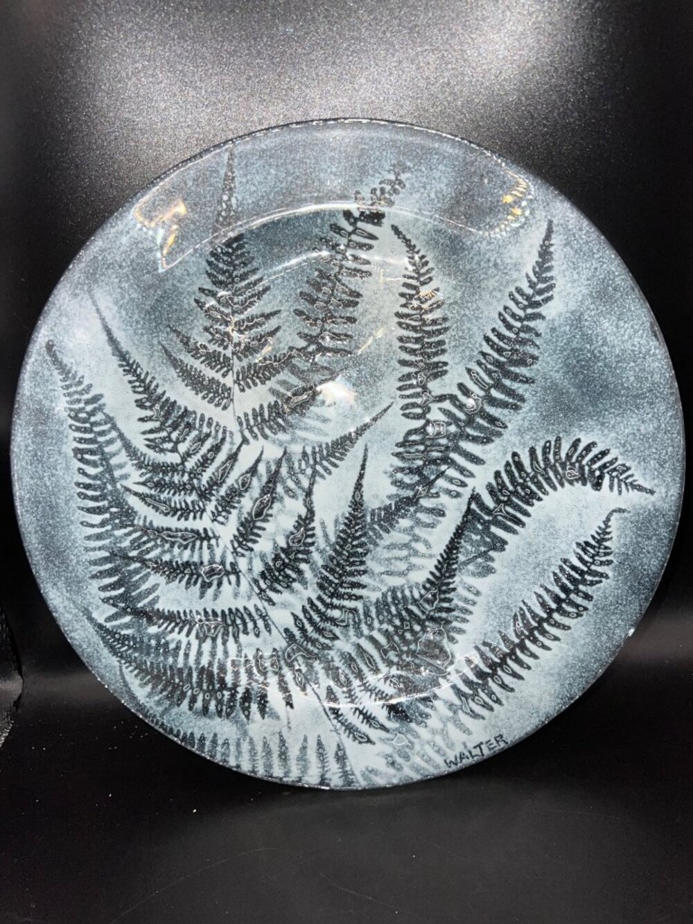 VTG Handcrafted studio Art Glass Plate MCM Fern design Signed Edwin D. Walter